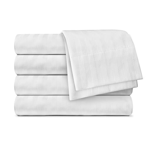 Fairview T200 Blend Woven Stripe, King Deep Pocket Fitted Sheet, 78x80x12, White